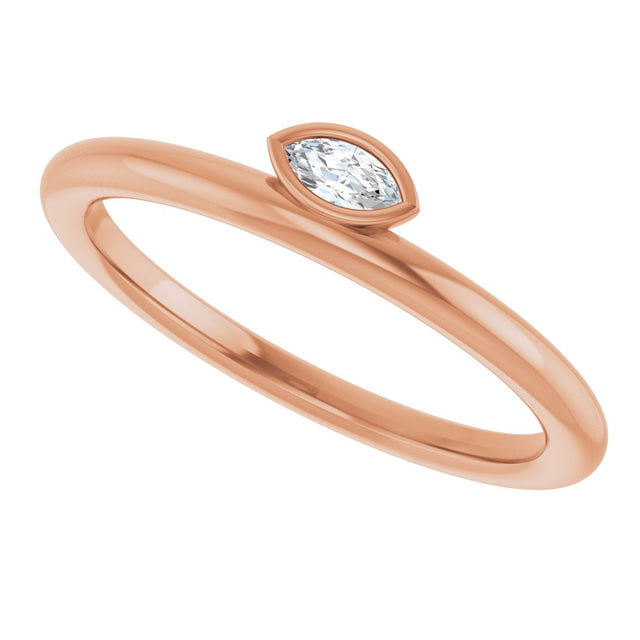 14K Gold Marquise Natural Diamond Bezel-Set Stackable Ring - Rose Gold - view 5