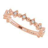 14K Gold Round Natural Diamond Accented Stackable Ring – 1.3mm Stones - Rose Gold - view 5