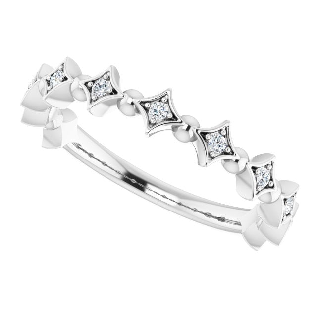 Platinum Round Natural Diamond Accented Stackable Ring – 1.3mm Stones - view 5