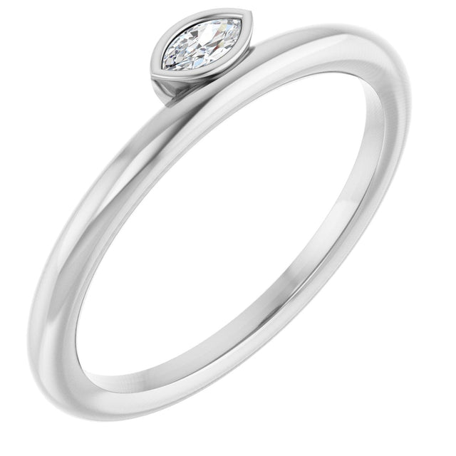 14K Gold Marquise Natural Diamond Bezel-Set Stackable Ring - White Gold