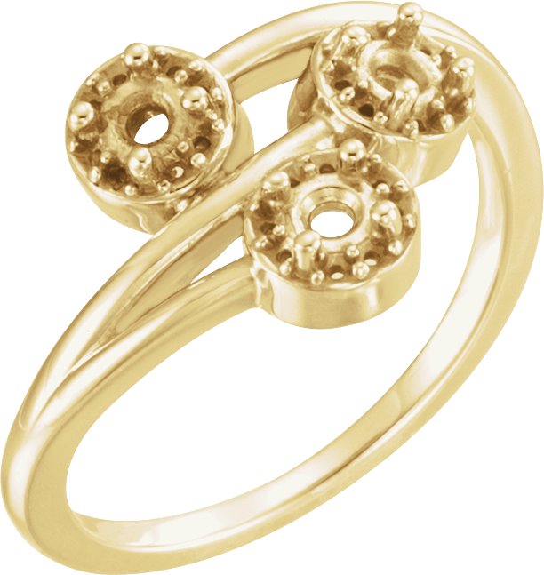 14K Gold Round Natural Diamond Halo-Style Three-Stone Ring - Yellow Gold