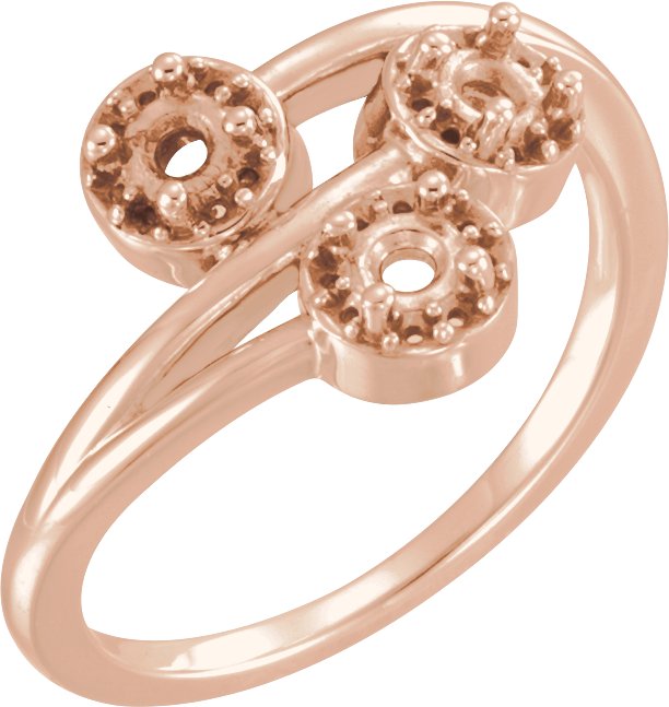 14K Gold Round Natural Diamond Halo-Style Three-Stone Ring - Rose Gold