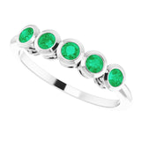 14K Gold Round Lab-Grown Emerald Five-Stone Bezel-Set Ring - White Gold - view 5