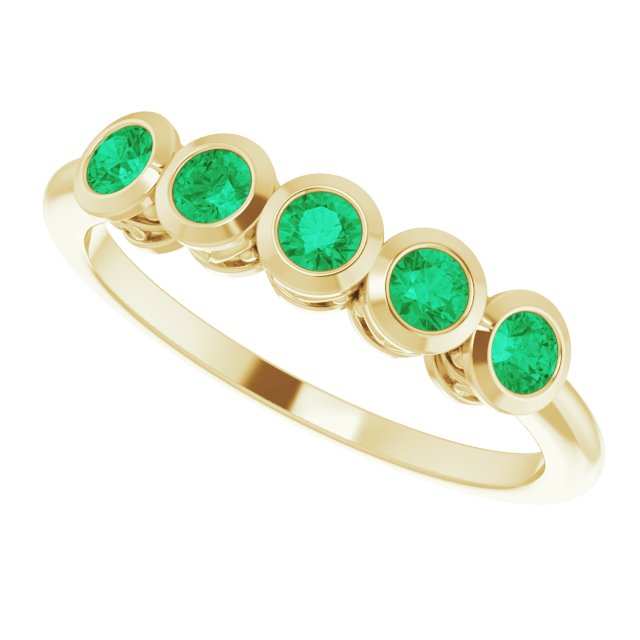14K Gold Round Natural Emerald Five-Stone Bezel-Set Ring - Yellow Gold - view 5