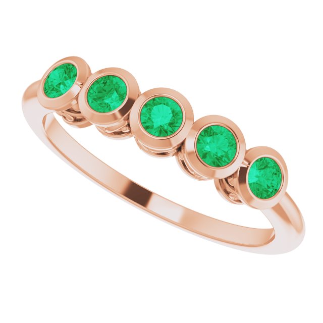 14K Gold Round Natural Emerald Five-Stone Bezel-Set Ring - Rose Gold - view 5