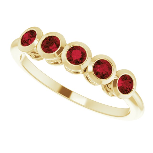 14K Gold Round Natural Mozambique Garnet Five-Stone Bezel-Set Ring - Yellow Gold - view 5