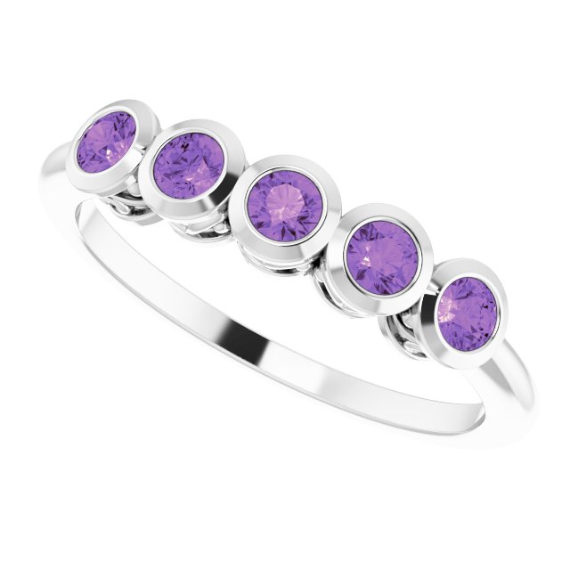 Platinum Round Natural Amethyst Five-Stone Bezel-Set Ring - view 5