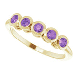 14K Gold Round Natural Amethyst Five-Stone Bezel-Set Ring - Yellow Gold - view 5