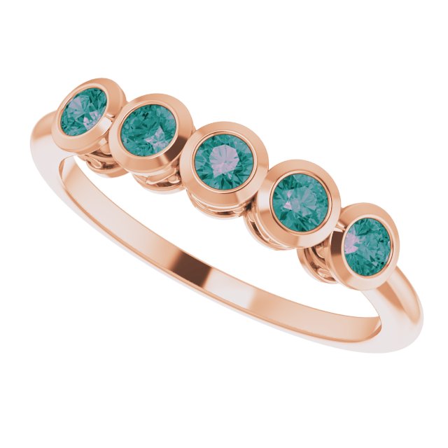 14K Gold Round Natural Alexandrite Five-Stone Bezel-Set Ring - Rose Gold - view 5