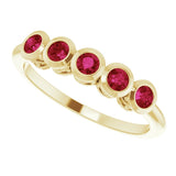 14K Gold Round Lab-Grown Ruby Five-Stone Bezel-Set Ring - Yellow Gold - view 5