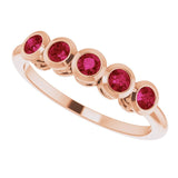 14K Gold Round Natural Ruby Five-Stone Bezel-Set Ring - Rose Gold - view 5