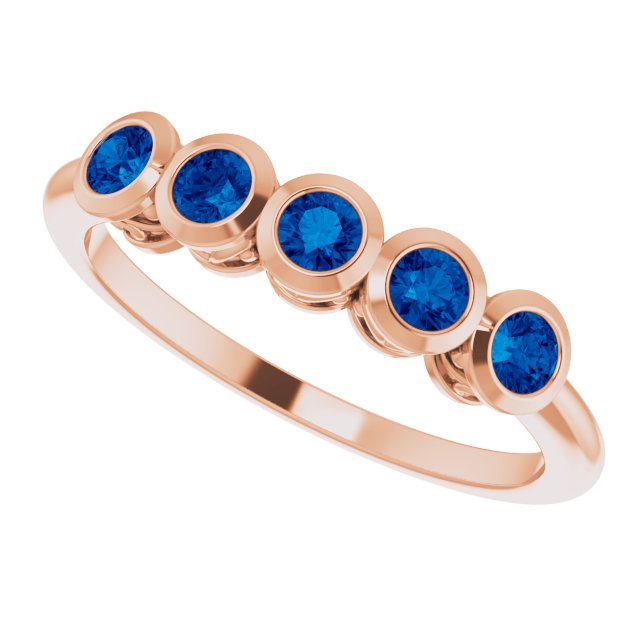 14K Gold Round Lab-Grown Blue Sapphire Five-Stone Bezel-Set Ring - Rose Gold - view 5