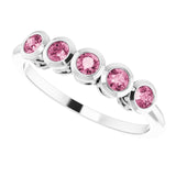 14K Gold Round Natural Pink Tourmaline Five-Stone Bezel-Set Ring - White Gold - view 5