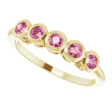 14K Gold Round Natural Pink Tourmaline Five-Stone Bezel-Set Ring - Yellow Gold - view 5