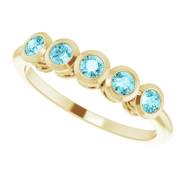 14K Gold Round Natural Blue Zircon Five-Stone Bezel-Set Ring - Yellow Gold - view 5