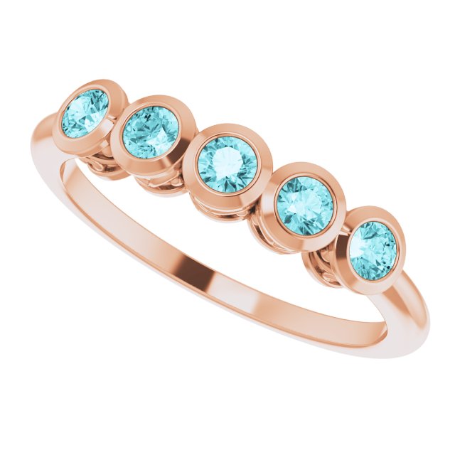 14K Gold Round Natural Blue Zircon Five-Stone Bezel-Set Ring - Rose Gold - view 5