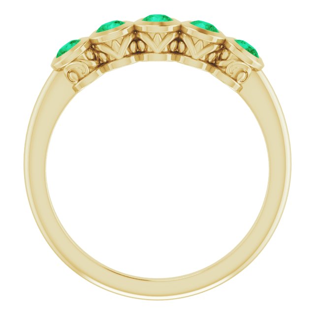14K Gold Round Lab-Grown Emerald Five-Stone Bezel-Set Ring - Yellow Gold - view 2