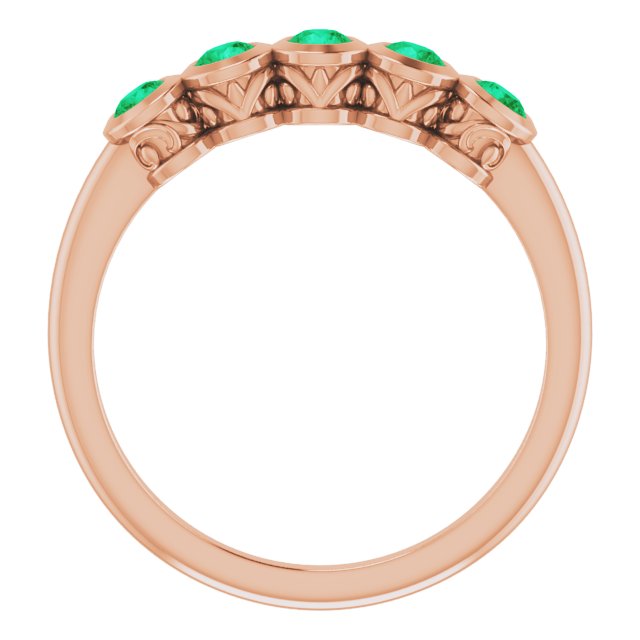14K Gold Round Natural Emerald Five-Stone Bezel-Set Ring - Rose Gold - view 2