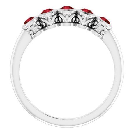 Platinum Round Natural Mozambique Garnet Five-Stone Bezel-Set Ring - view 2