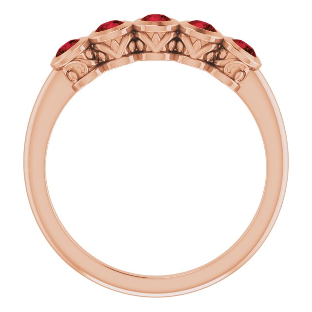 14K Gold Round Natural Mozambique Garnet Five-Stone Bezel-Set Ring - Rose Gold - view 2