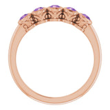 14K Gold Round Natural Amethyst Five-Stone Bezel-Set Ring - Rose Gold - view 2