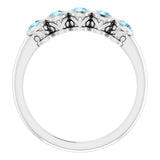 14K Gold Round Natural Aquamarine Five-Stone Bezel-Set Ring - White Gold - view 2