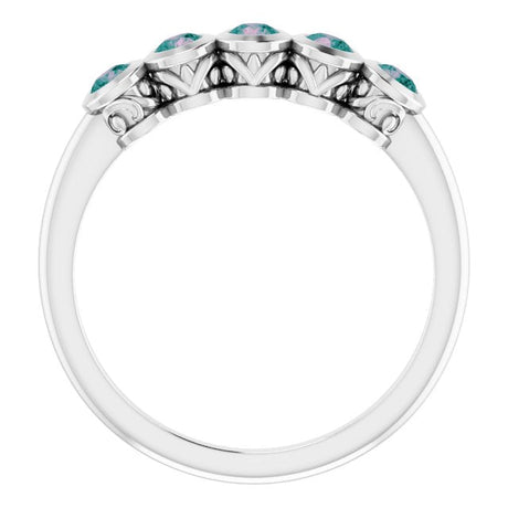 Platinum Round Natural Alexandrite Five-Stone Bezel-Set Ring - view 2