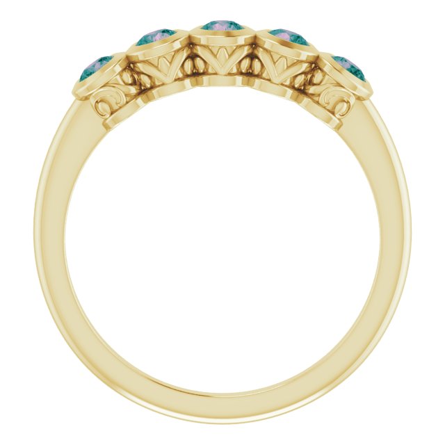 14K Gold Round Natural Alexandrite Five-Stone Bezel-Set Ring - Yellow Gold - view 2