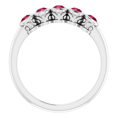 Platinum Round Natural Ruby Five-Stone Bezel-Set Ring - view 2