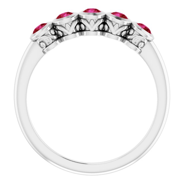 Platinum Round Lab-Grown Ruby Five-Stone Bezel-Set Ring - view 2