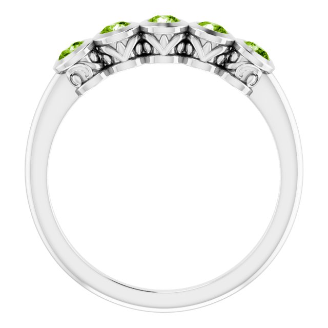 Platinum Round Natural Peridot Five-Stone Bezel-Set Ring - view 2