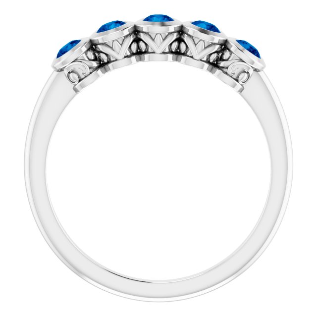 14K Gold Round Natural Blue Sapphire Five-Stone Bezel-Set Ring - White Gold - view 2