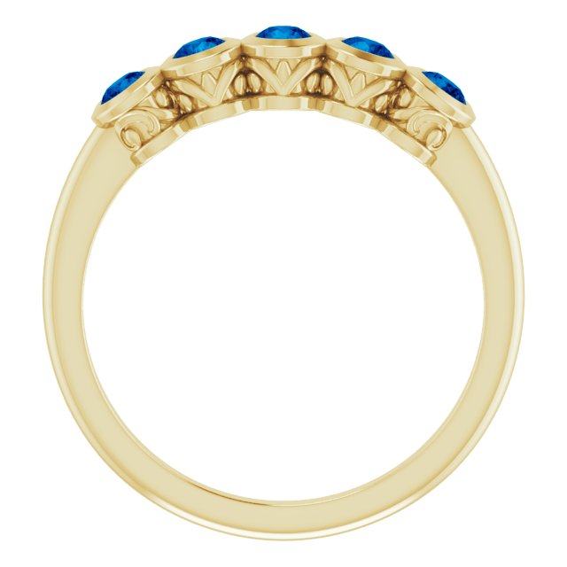 14K Gold Round Natural Blue Sapphire Five-Stone Bezel-Set Ring - Yellow Gold - view 2