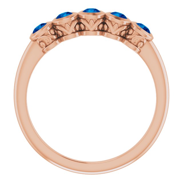14K Gold Round Natural Blue Sapphire Five-Stone Bezel-Set Ring - Rose Gold - view 2