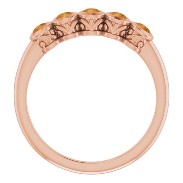 14K Gold Round Natural Citrine Five-Stone Bezel-Set Ring - Rose Gold - view 2