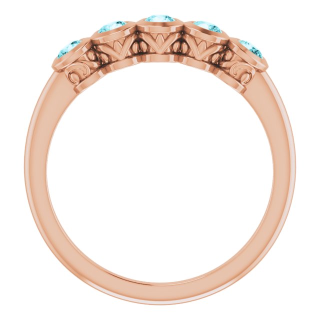 14K Gold Round Natural Blue Zircon Five-Stone Bezel-Set Ring - Rose Gold - view 2