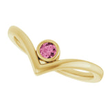 14K Gold Round Natural Pink Tourmaline Bezel-Set Solitaire V Ring - Yellow Gold - view 5