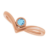 14K Gold Round Natural Aquamarine Bezel-Set Solitaire V Ring - Rose Gold - view 5