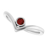 Platinum Round Natural Mozambique Garnet Bezel-Set Solitaire V Ring - view 5