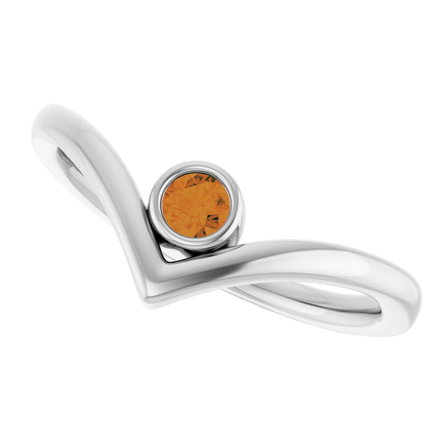 14K Gold Round Natural Citrine Bezel-Set Solitaire V Ring - White Gold - view 5