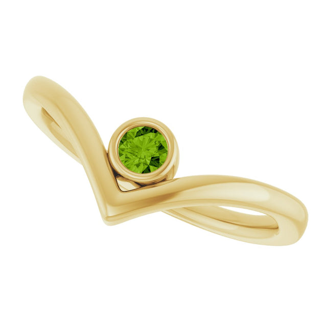 14K Gold Round Natural Peridot Bezel-Set Solitaire V Ring - Yellow Gold - view 5