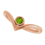 14K Gold Round Natural Peridot Bezel-Set Solitaire V Ring - Rose Gold - view 5