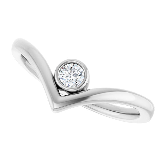14K Gold Round Natural Diamond Bezel-Set Solitaire V Ring - White Gold - view 5
