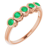 14K Gold Round Natural Emerald Five-Stone Bezel-Set Ring - Rose Gold