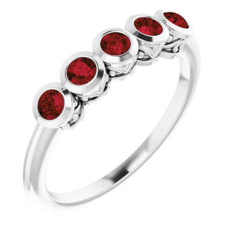 Platinum Round Natural Mozambique Garnet Five-Stone Bezel-Set Ring