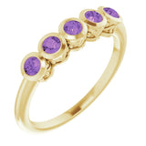 14K Gold Round Natural Amethyst Five-Stone Bezel-Set Ring - Yellow Gold