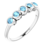 14K Gold Round Natural Aquamarine Five-Stone Bezel-Set Ring - White Gold