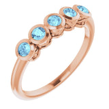 14K Gold Round Natural Aquamarine Five-Stone Bezel-Set Ring - Rose Gold
