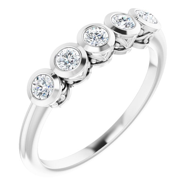 14K Gold Round Natural Diamond Five-Stone Bezel-Set Ring – 2.5mm Stones - White Gold