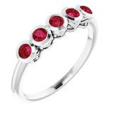 14K Gold Round Natural Ruby Five-Stone Bezel-Set Ring - White Gold